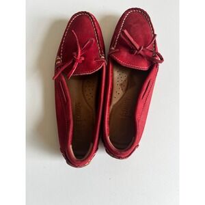 Minnetonka Red Suede Leather Moccasin Loafer Driving Shoes Women's Size 6